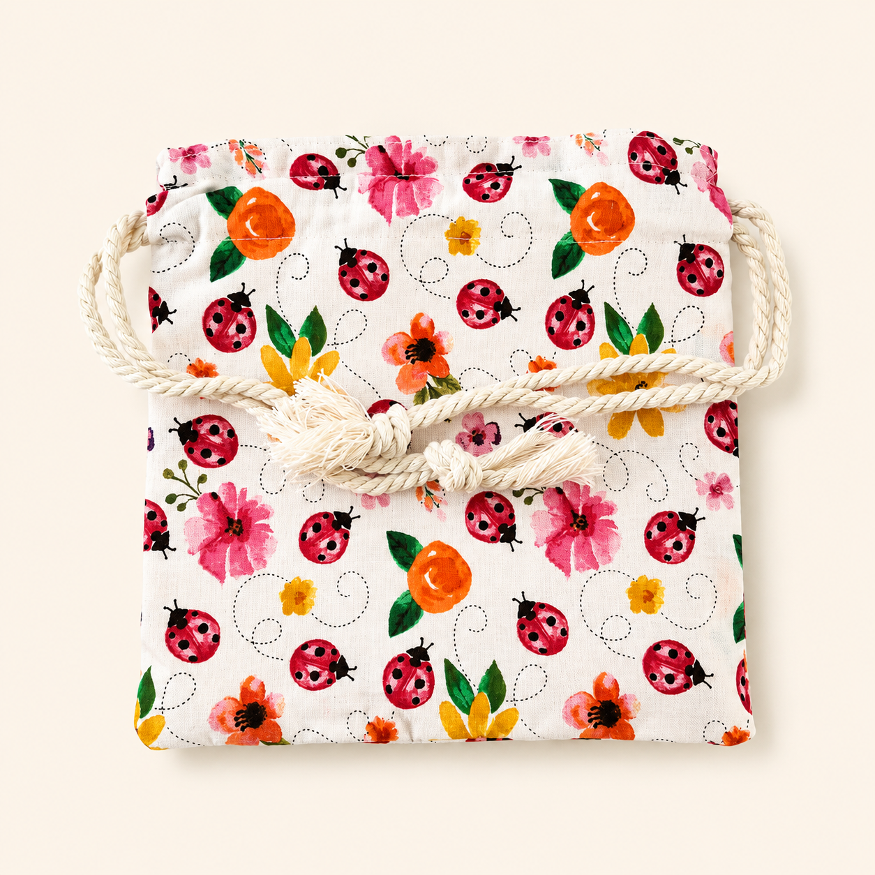 Pink Ladybug Drawstring Bag