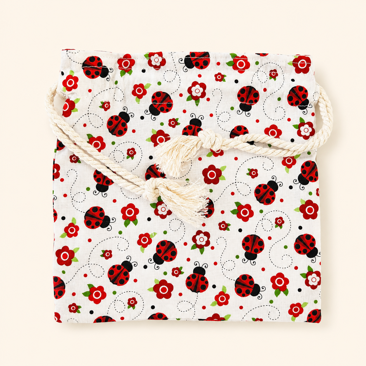 Red Ladybug Drawstring Bag