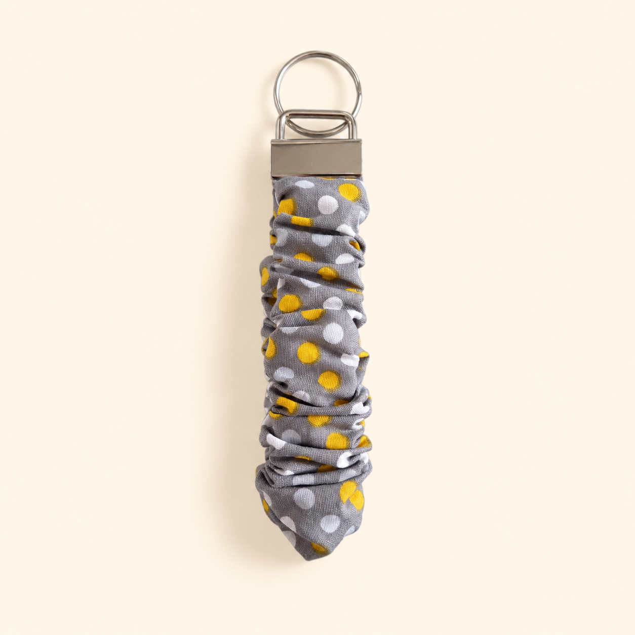Gray & Yellow Dot Scrunchie Keychain