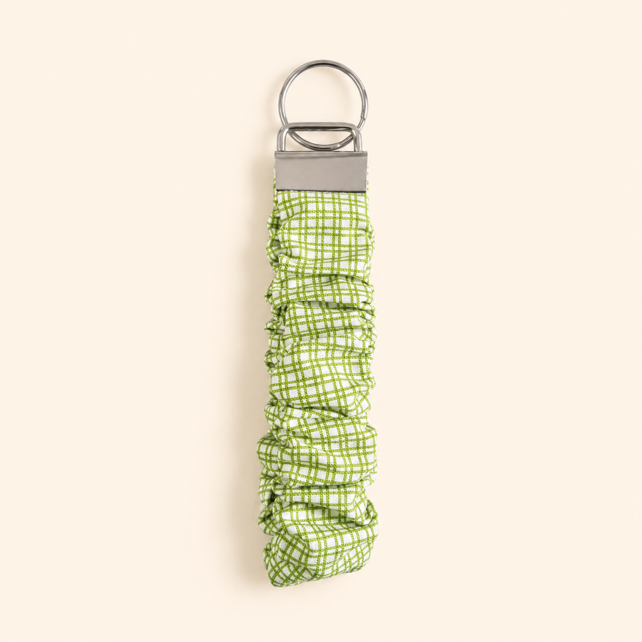 Green Plaid Scrunchie Keychain