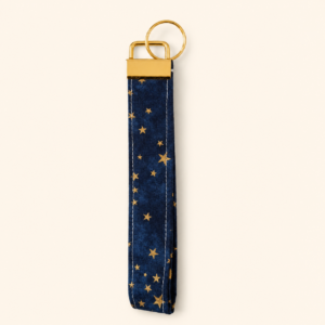 Blue Gold Stars Wristlet Keychain