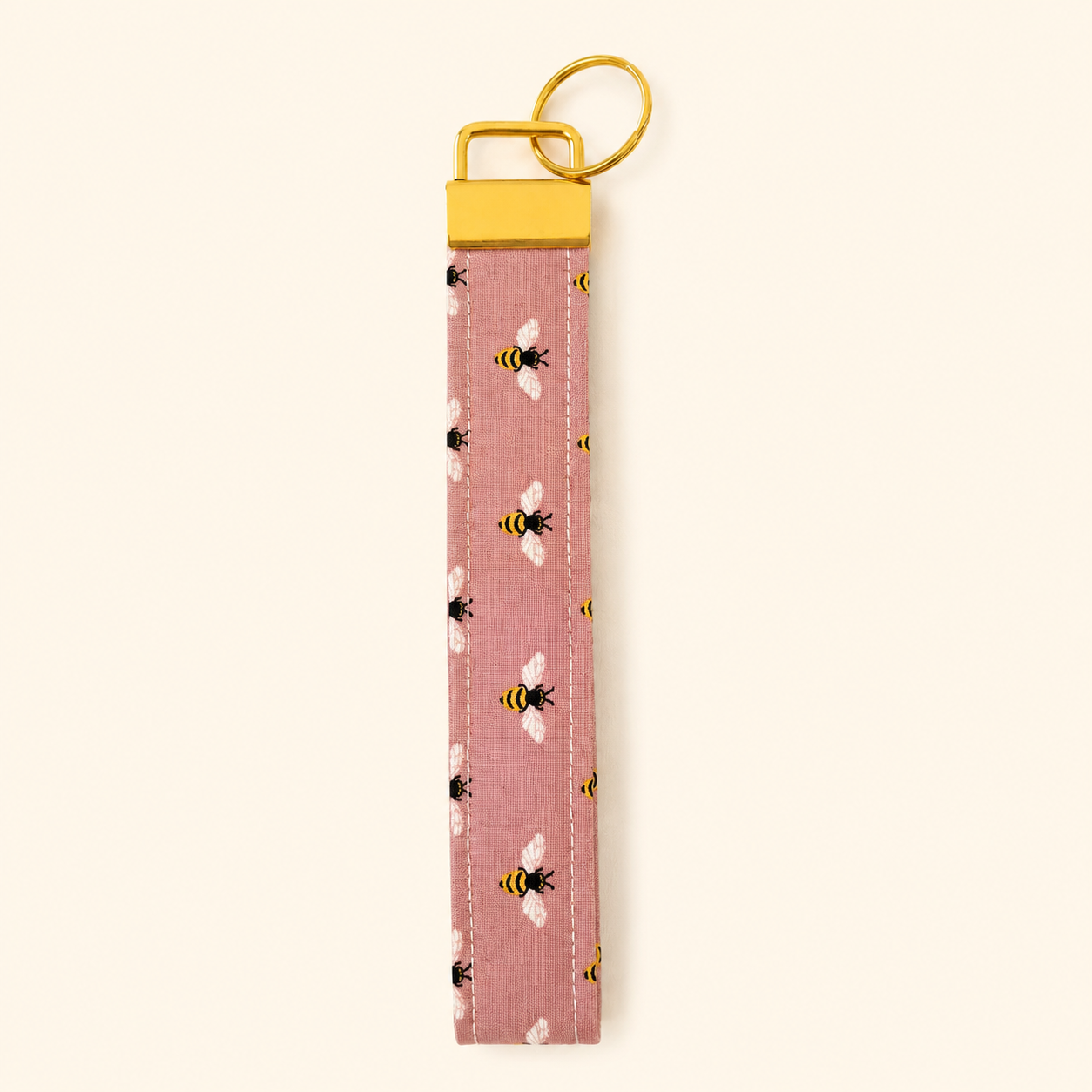 Pink Bees Wristlet Keychain